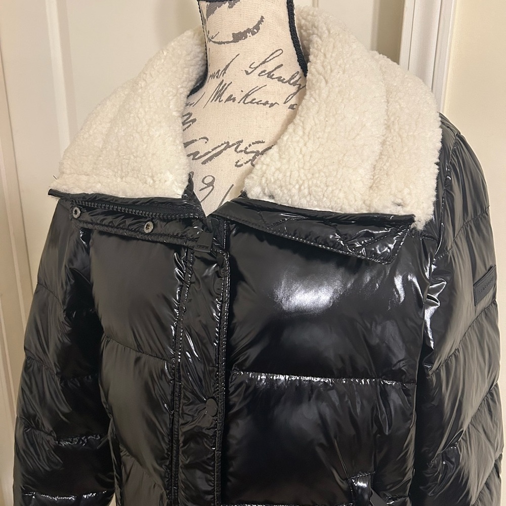 Sanctuary Black Puffer Jacket with White Trim - Picture 3 of 8